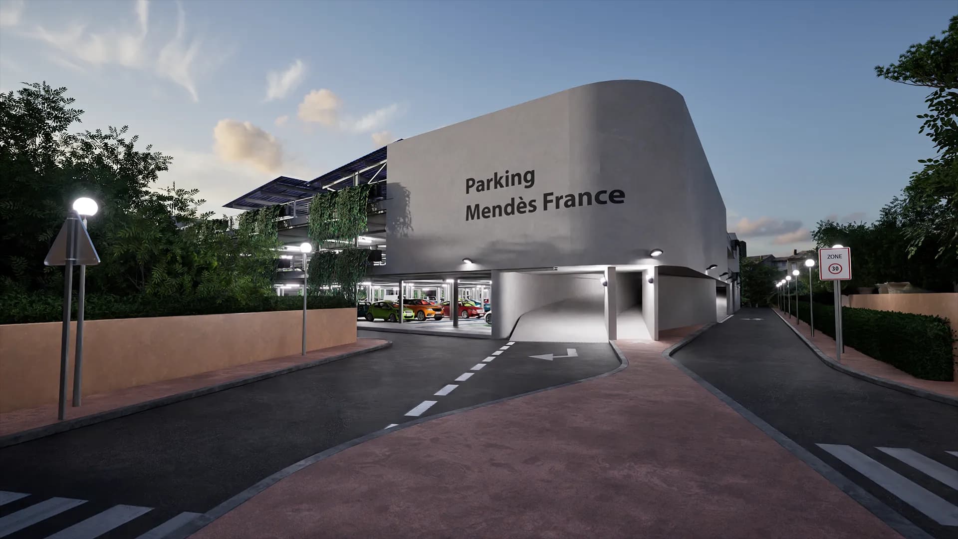 Archviz — intégration d'un parking dans l'environnement réel